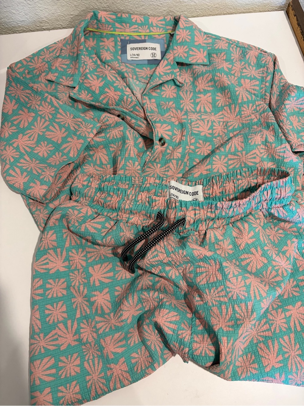 Sovereign Code Teal & Pink Floral Two-Piece Boy Set